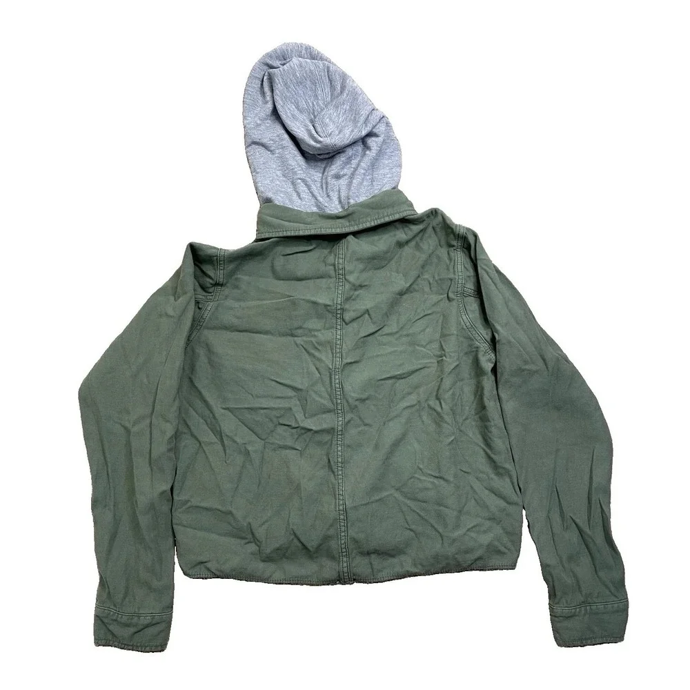 Free People Women's S Olive Utility Hooded Jacket Distressed Cotton Boho
